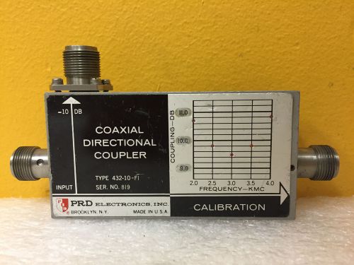 Prd 432-10-f1, 2 to 4 ghz, 10 db, type n (f) coaxial directional coupler for sale