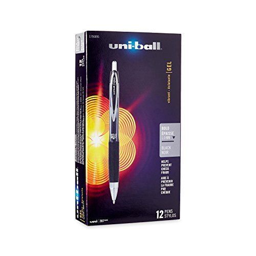 Uni-Ball Signo 207 Retractable Gel Pen, Bold Point, Black Ink, 12-Count