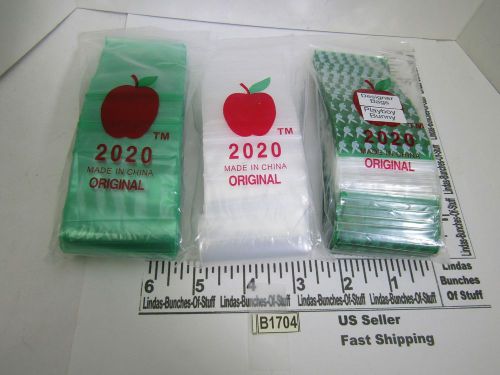 3 BAGS OF 100 2M 2&#034;x2&#034; PLASTIC ZIP SEAL ALL 1 PLAYBOY BUNNY 1 GREEN 1 CLEAR NEW