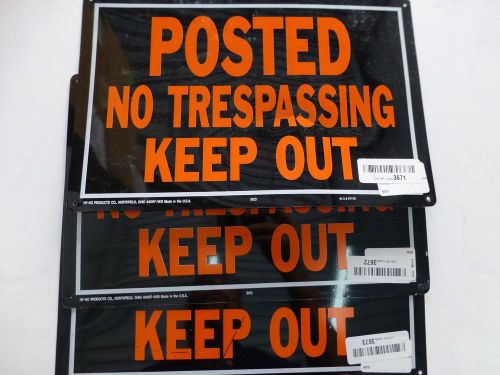 Hy-ko products 813 no trespassing keep out sign, black &amp; orange pack of 3 for sale