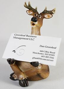 Comic White Tail Deer Business Card Holder Office Den Desk Tray NEW Resin Moose