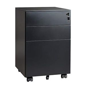 DEVAISE 3 Drawer Locking File Cabinet, Under Desk Metal Filing Cabinet for File,