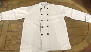 Unbranded White w/ black Trim Chefs Coat (10 Button) long sleeve 65poly/35cotton