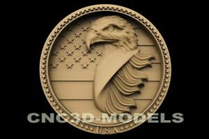 3D STL Model for CNC Router Engraver Carving USA Eagle American Bird Flag D20
