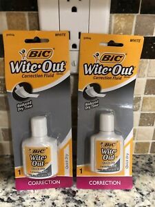 NEW BIC White Out Quick Dry Foam Brush Correction Fluid 0.70 Ounces (2 Set)
