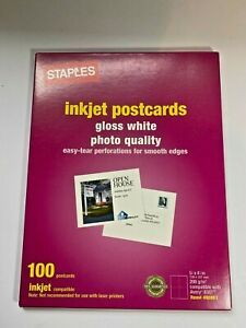 Staples Gloss White Inkjet Postcards 5.5 x 4.5 inch Qty.100 NEW # 490861