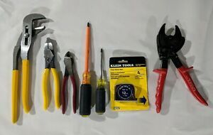 Klein Pliers Lot of (7) used Cable cutters Pliers Screwdrivers Tape