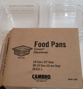 (6) 1/6 x 2 1/2&#034; Cambro Food Pans Camwear Polycarbonate Brand New