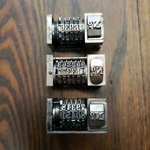 Vintage Letterpress Numbering Machines 6-Digit/Skip 3, Set of 3