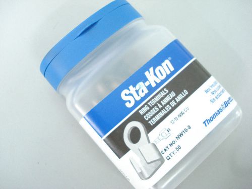 Sta-kon nw10-8 ring terminals 12-10 awg nickel alloy 50/pkg #8 stud usa /34b/} for sale