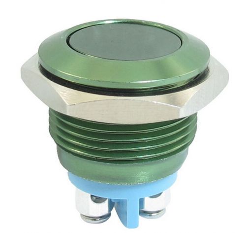 16mm Flush Mounted Momentary SPST Green Stainless Steel Round Push Button Switch