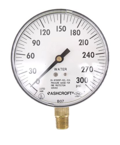 Ashcroft 3-1/2&#034; 0-300psi 1/4&#034;npt lower water pressure gauge 35-w1005p-02l-xul for sale