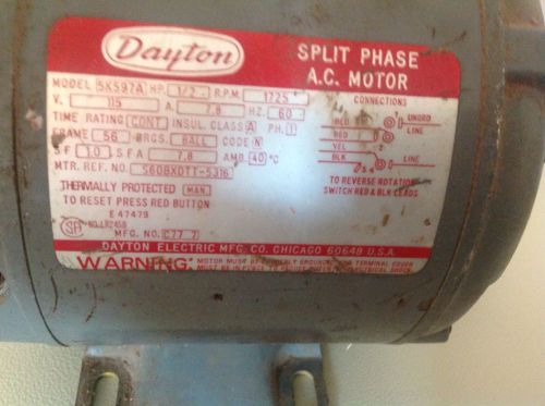 Dayton Electric Split Phase Motor Model 5K597A HP 1/2 As Is!