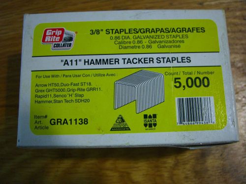 Grip Rite A11 Hammer Tacker Staples  3/8” x 3/8&#034;  Box Of 5,000