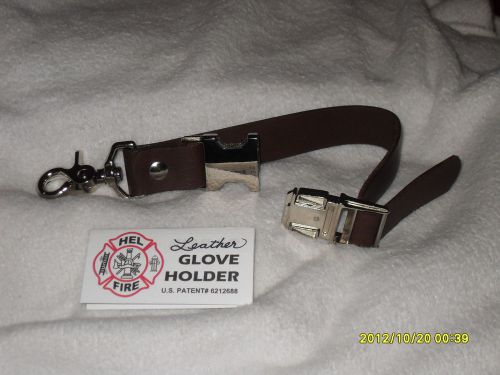 Glove holder firefighter tools brown leather w/ nickel hardware   $ 8.00  look ! for sale