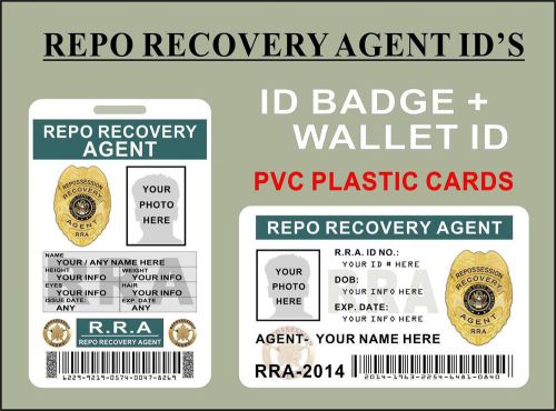 Repo recovery agent id&#039;s (badge + wallet card) customize w/ your own info - pvc for sale