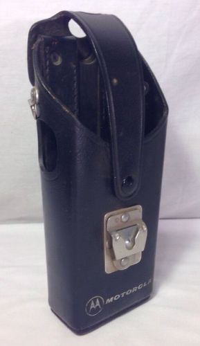 Vintage motorola portable radio case / black leather / mic clip / strap d rings for sale