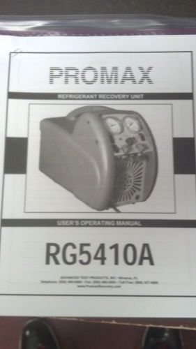 PROMAX, RG5410A, REFRIGERANT RECOVERY, PRINTED USER&#039;S OPERATING MANUAL