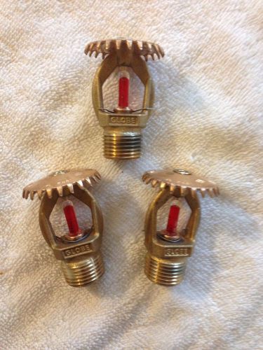 3 used Globe  Fire Sprinkler Heads  Red Filled  Brass  Steampunk Industrial art