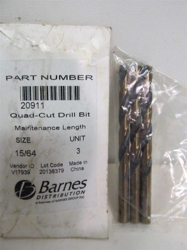 Barnes Dist. 20911, 15/64&#034;, HSS Maintenance Length Drill Bits - 3 each