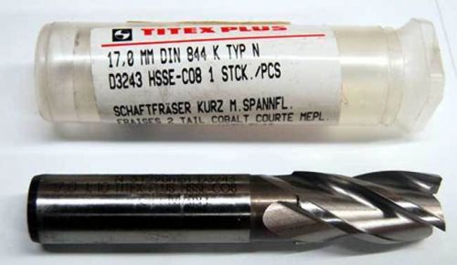 Titex 17.0mm 4 FLT List D3243 M42-8% Cobalt N.C CNC End Mill w/Weldon Flat
