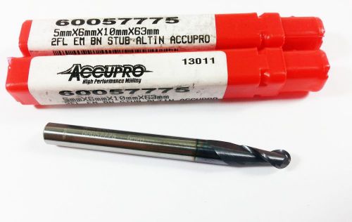 (Lot of 2) 5mm Accupro Carbide 2 Flute ALTiN Coated  Ball Nose End Mill (J682)