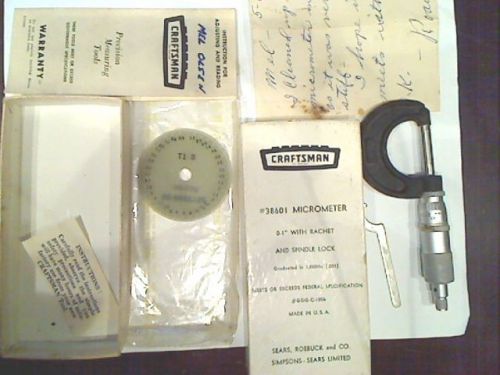 Very nice Craftsman micrometer 1&#034; with a note from 1967