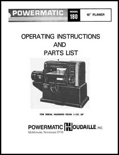 Powermatic Model 180 18 Inch Planer Manual
