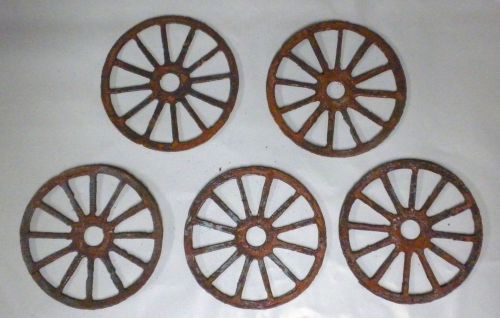 Lot of 5 Wagon Wheels 3 Inch Rough Rusty Metal Vintage Stencil Ornament Magnet