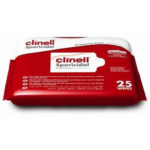 Clinell Sporicidal Wipes x 25 Peracetic Acid Wipes For Disinfecting &amp; Cleaning