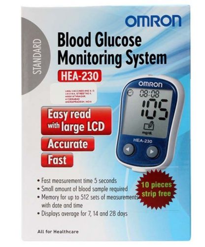 Brand new omron blood glucose monitor hea - 230 with 10 strips free @ martwaves for sale