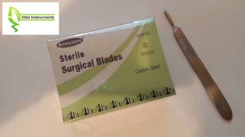 100 Surgical Scalpel Blades #15 Sterile Carbon Steel + 1 Scalpel handle # 3 NEW!
