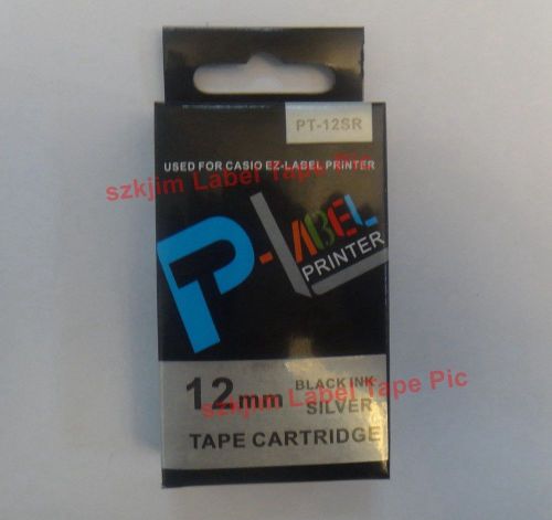 Compatible casio xr-12sr black on silvery 12mm 8m label tape kl7000  xr-12sr1 for sale