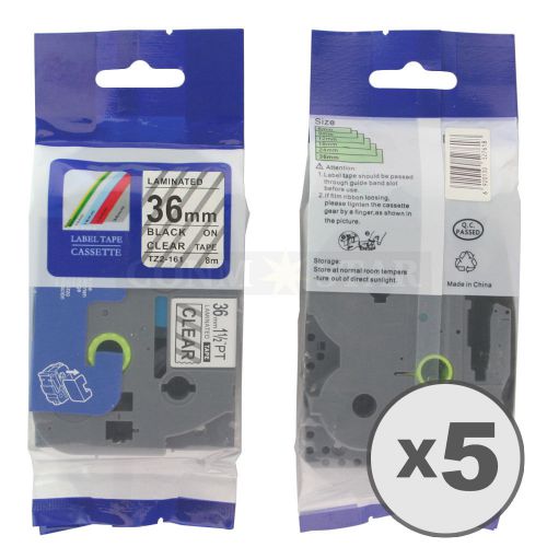 5pk Transparent on Black Tape Label for Brother P-Touch TZ TZe 161 36mm 1 1/2&#034;