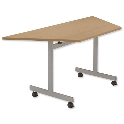 Oak Mobile Table Folding Flip top Trapezoidal W1600xD800mm school Desk office WT