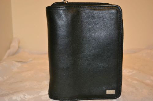 BLACK LEATHER FRANKLIN COVEY COMPACT PLANNER BINDER WITH ZIPPERS AROUND