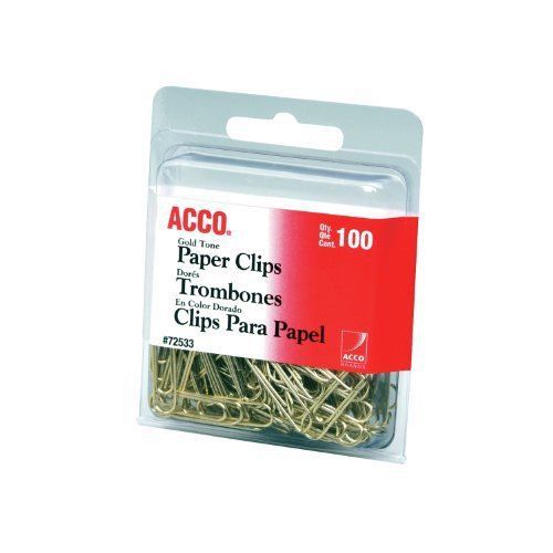 Acco Gold Tone Paper Clips - 100 / Pack - Gold (72533)