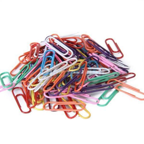 100pcs Mixed Color Colorful Coated Paperclip Clips Stationery Length 28mm