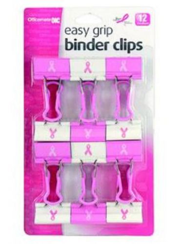 Breast Cancer Awareness Med Easy-Grip Binder Clips Pink/White 12 Count