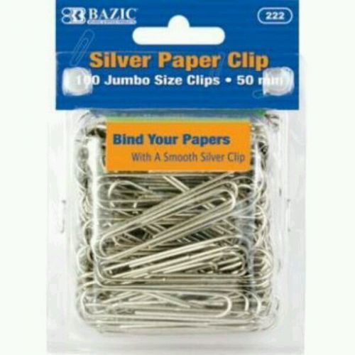 Silver Paper Clip , 100 Jumbo Size Clips 50mm, Bazic Clips