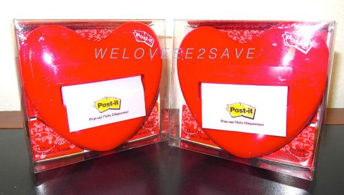 2 POST-IT HEART POP-UP NOTE DISPENSER, RED, INCLUDES 50 POST-IT EACH, *NEW*