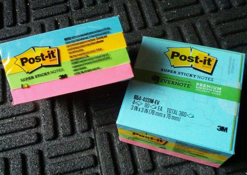 2 PKG (8 Pads) Post-it Super Sticky 3x3&#034; EVERNOTE -Blue Yellow Green Pink