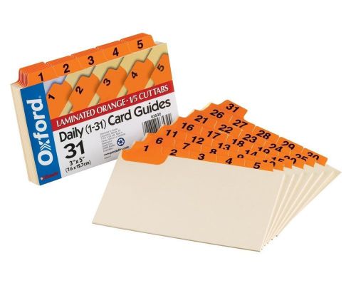 Oxford Index Card Guides,Daily 1-31,Manila Guide with Orange Color Tabs,FRe sHIp