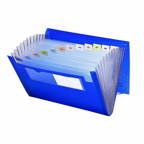 Blue 12 Pocket Expanding File Storage Organizer Office Supply Divider Index New