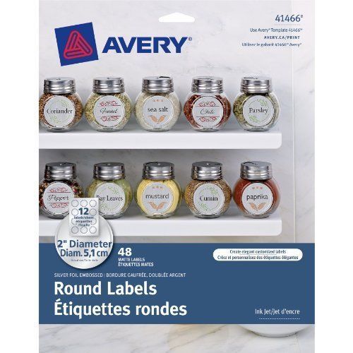 Avery Embossed Round Labels 41466, Matte Silver Foil, 2&#034; Diameter, (ave41466)
