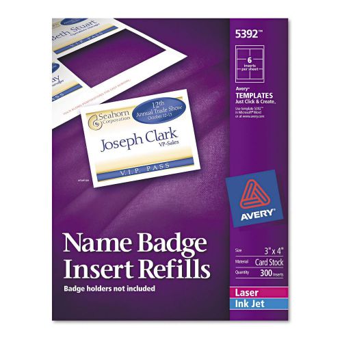 Avery Laser Inkjet Name Badge Insert Refills 5392 3&#034;x4&#034; Card Stock Count 300 FRE