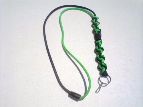 Paracord DNA Braid Lanyard Hand Made Neon Green and Black with a key Fob