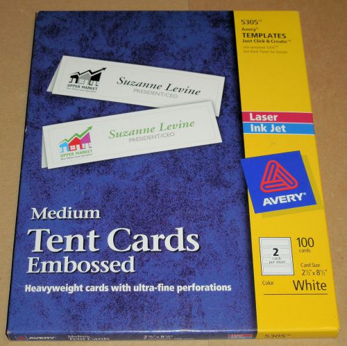 Avery 5305 Medium Tent Cards Embossed Laser/Inkjet 100 Cards Sealed Package