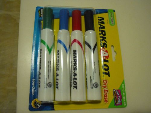 New ! 4PK Marks-A-Lot The Bold Marker Dry Erase PVCFree Low Odor Assorted Color