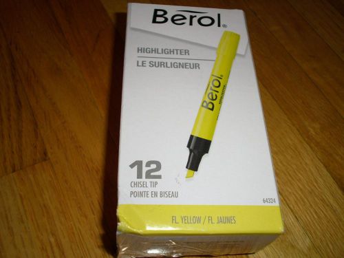 New ! 12pk berol tank style yellow highlighters chisel point  - san64324 64324 for sale